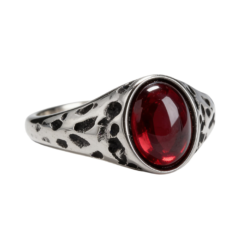 Planderful Titanium Steel Ring For Men Unisex Retro Oval Stone Statement Jewelry