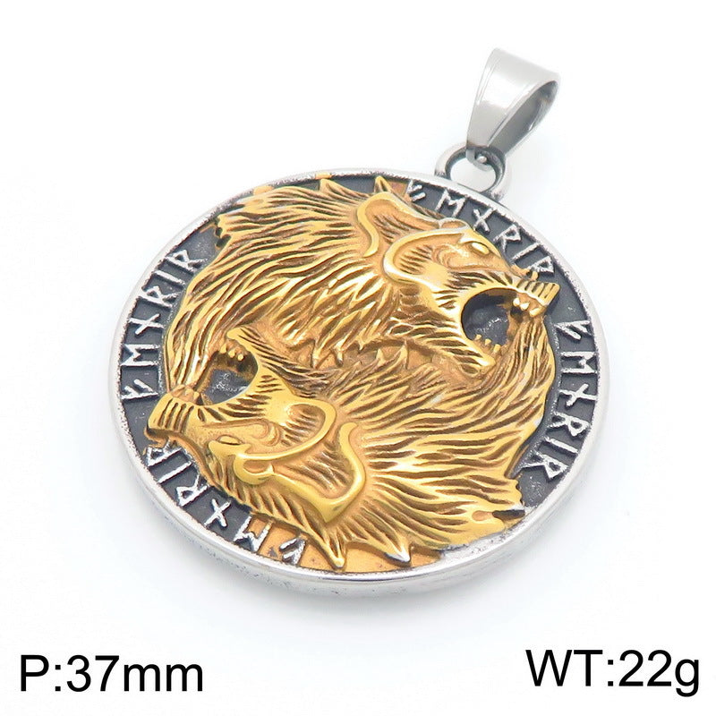 Nordic Viking Mythology Tomahawk Raven Totem, Retro Double Wolf And Crow Titanium Necklace