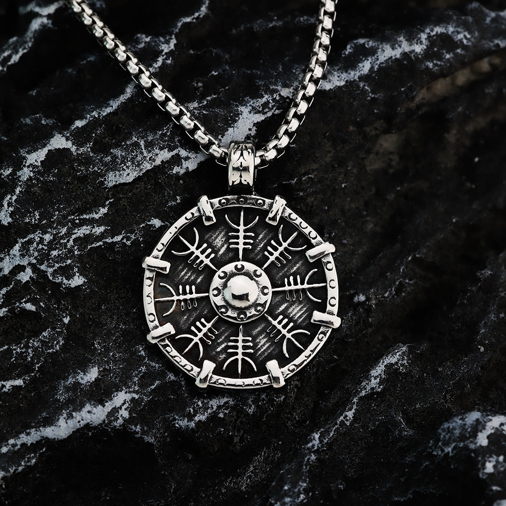 Nordic Vintage Viking Men's Pendant Compass Shield Necklace