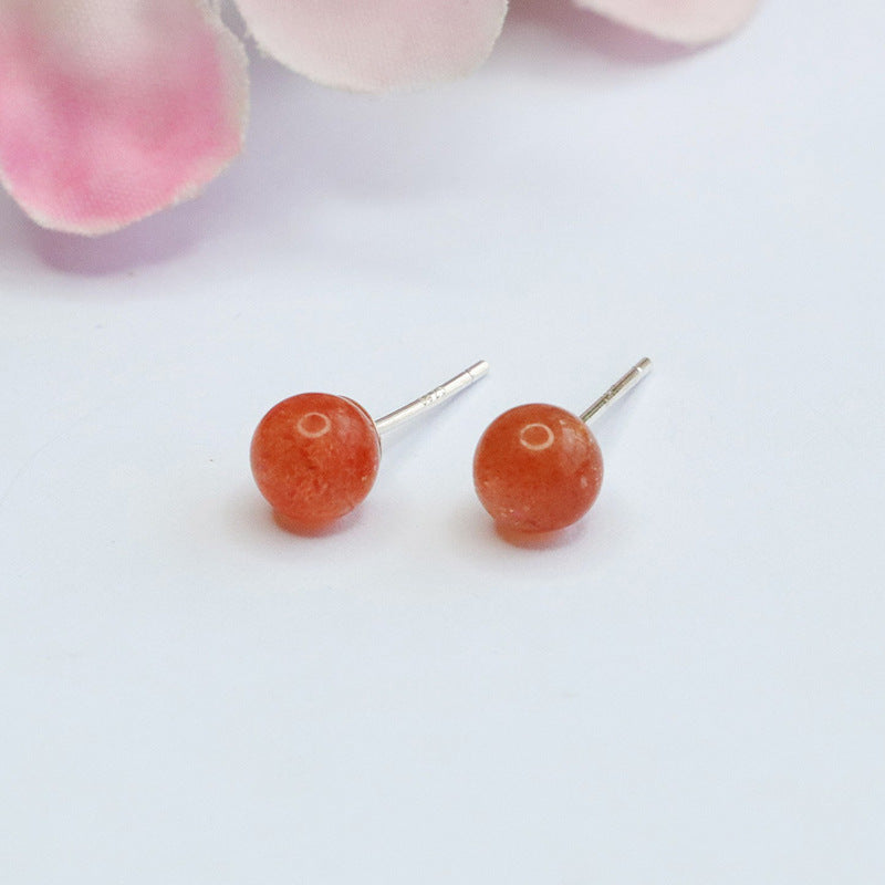 Golden Sunstone Bead 925 Silver Stud Earrings