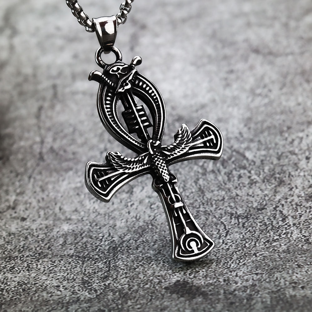 Egyptian Ankh Cross Eye Of Horus Pendant For Men Vintage Stainless Steel Planderful Everyday Genie Jewelry