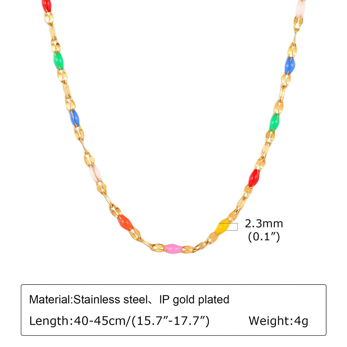 Necklace – Stainless Steel Colored Epoxy Beads Lip Chain Necklace Steel Ladies
