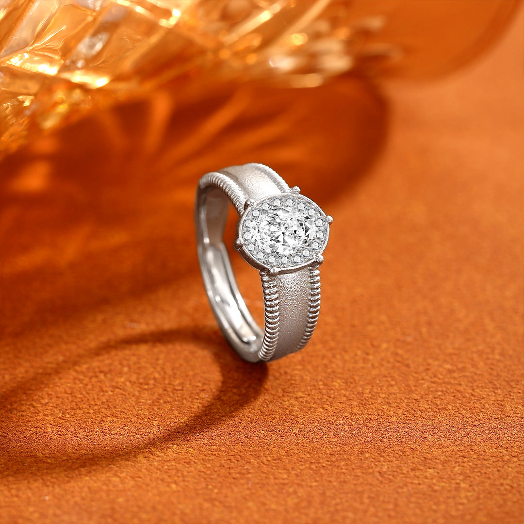 Planderful S925 Sterling Silver Zircon Ring For Women Adjustable Brushed Retro Luxury