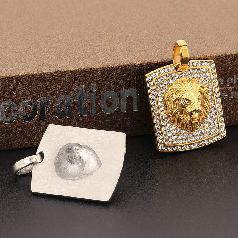 Hip-Hop Style Stainless Steel Lion Head Pendant with Zircon Accents for Men