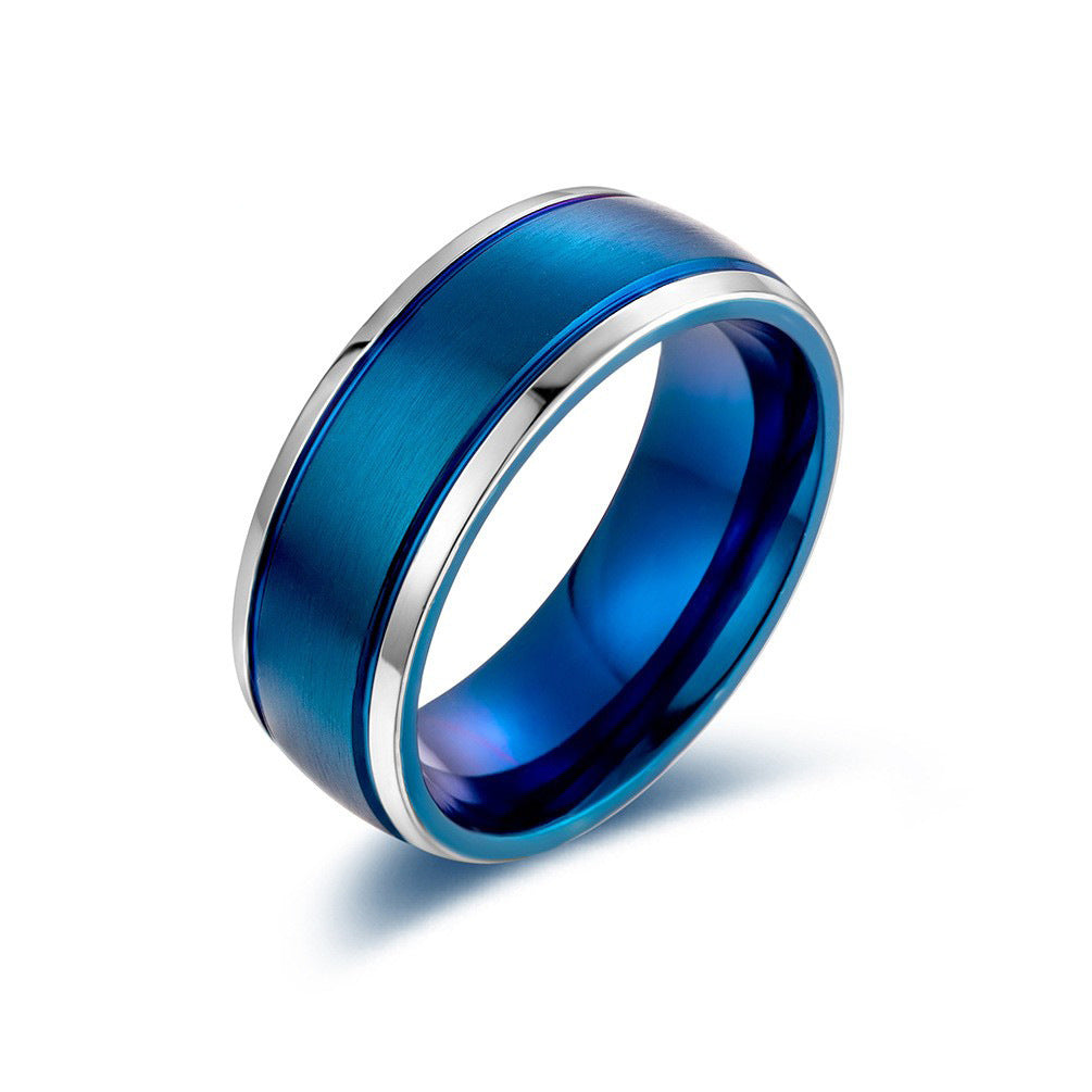 8mm Inner & Outer Arc Brushed Matte Double Color Men's Stainless Steel Ring