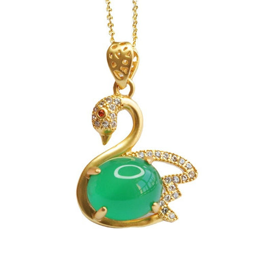 Swan Pendant Necklace with Chalcedony and Zircon Accents