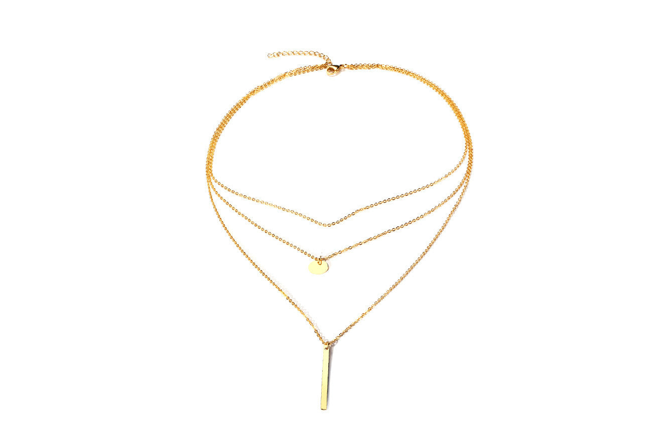 Rectangle Small Round Brand Women's Necklace Gold Steel