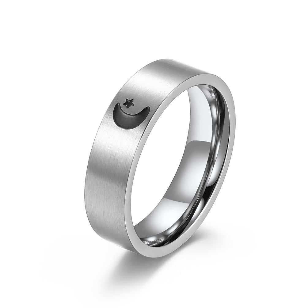 Planderful Titanium Steel Couple Rings Stars Moon Unisex Durable Does Not Fade Jewelry