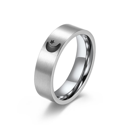 Planderful Titanium Steel Couple Rings Stars Moon Unisex Durable Does Not Fade Jewelry