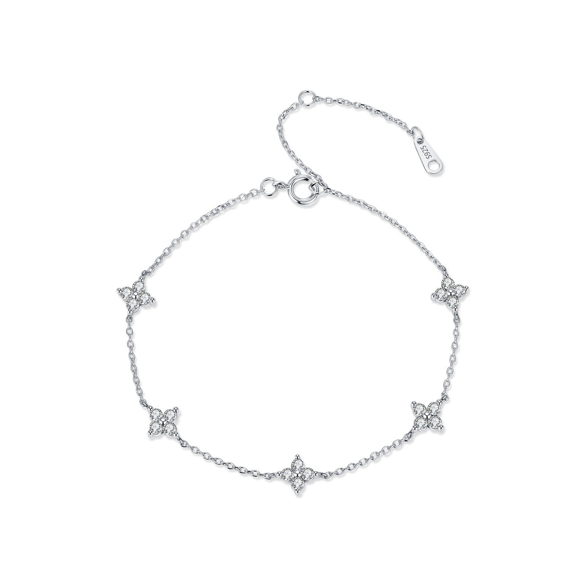 925 Sterling Silver Zircon Clover Bracelet
