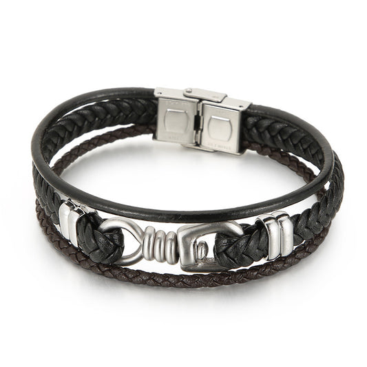 Planderful Leather Rope Woven Men Bracelet Geometric Style