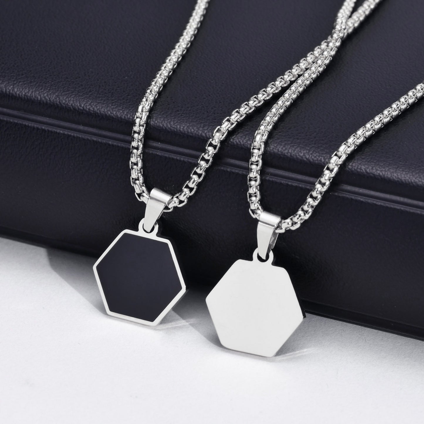 Men's Geometric Necklace Stainless Steel Hexagonal Pendant