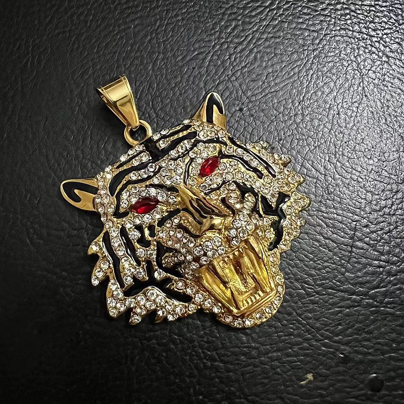 Planderful Hip Hop Jewelry Tiger Head Bottle Opener Necklace For Hip Hop Fans Stainless Steel Gold Plated Zircon