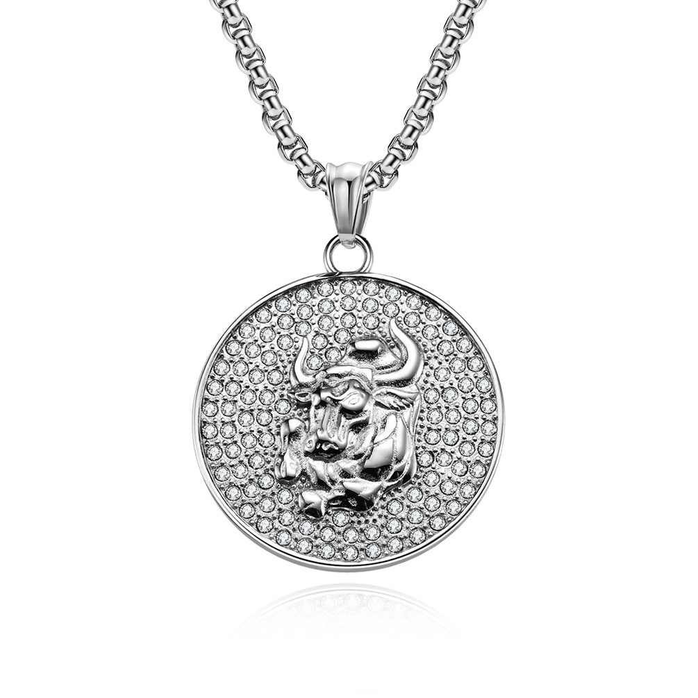 Planderful Twelve Constellations Zircon Titanium Steel Pendant For Hip Hop Style Fans