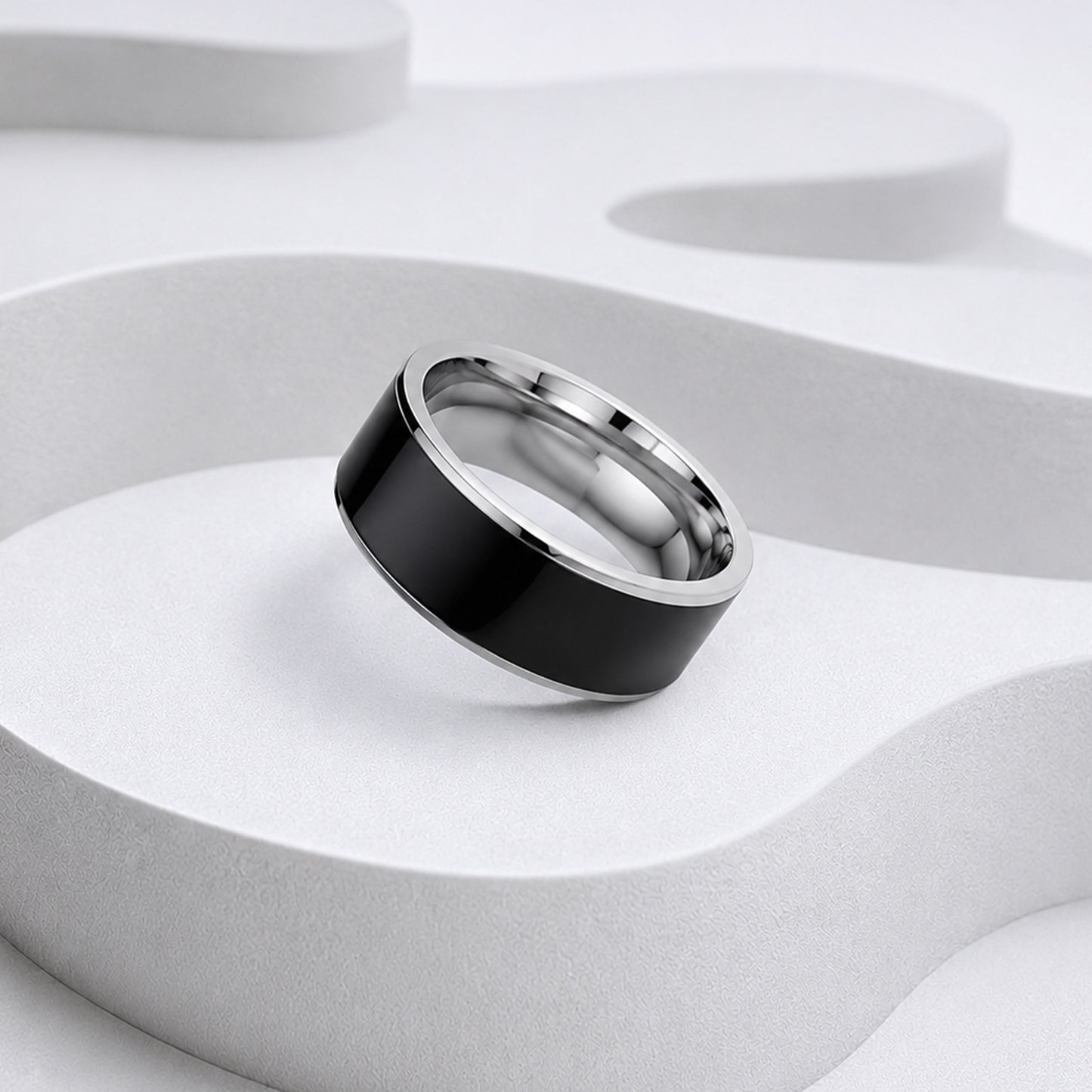 Stainless Steel Ring For Men Glossy Black Unisex Business Jewelry Planderful Everyday Genie Collection