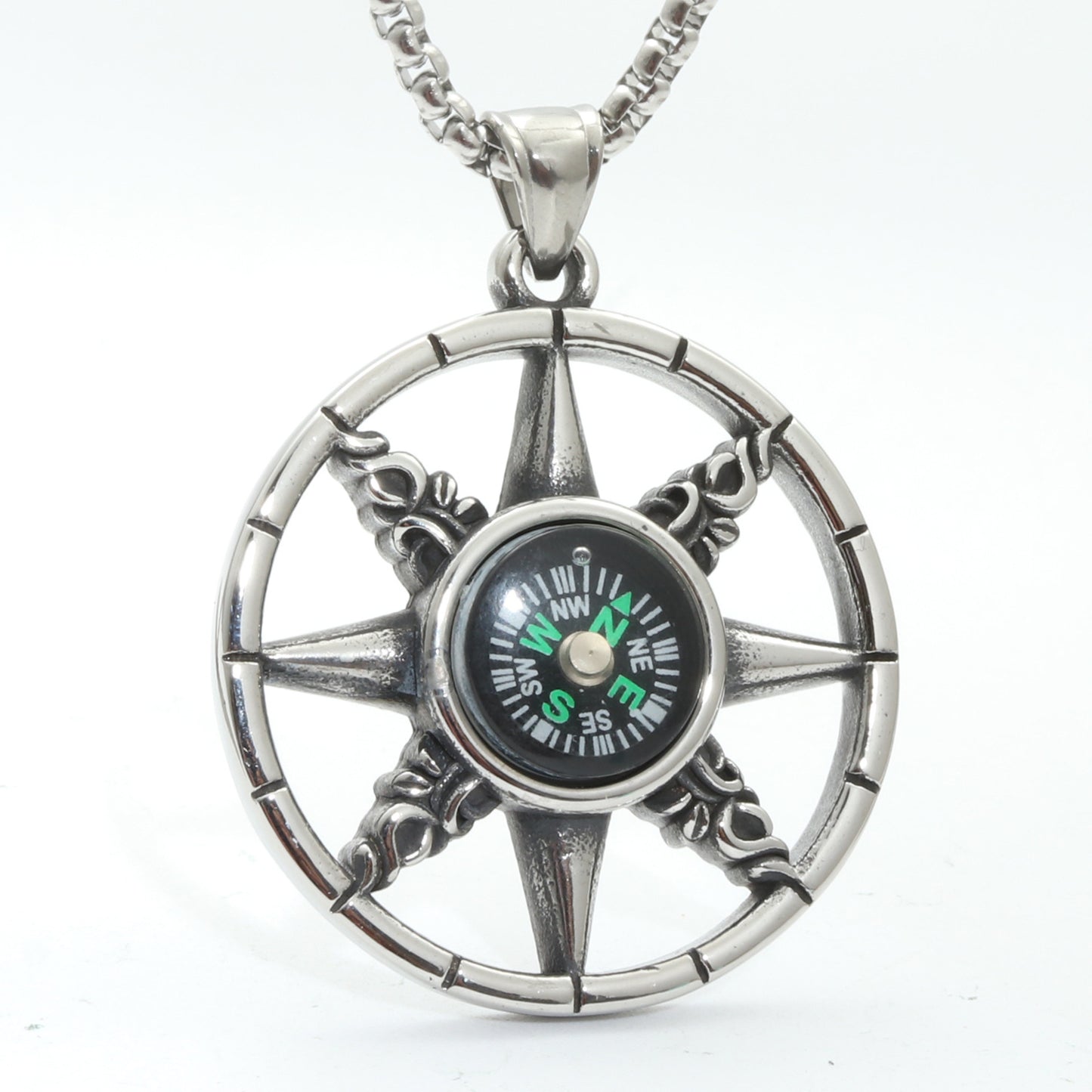 European And American Titanium Steel Compass Pendant Necklace