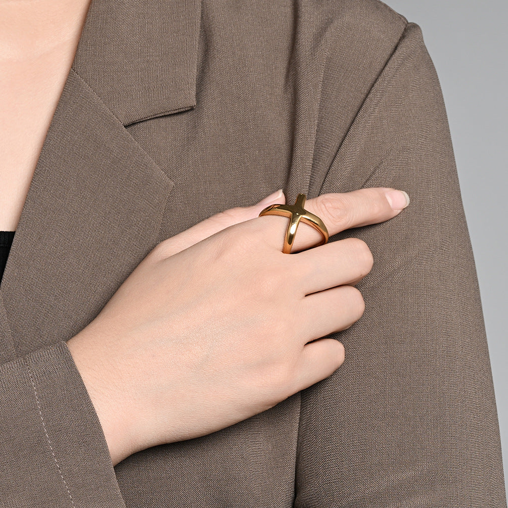 Cross Geometric Stainless Steel Ring