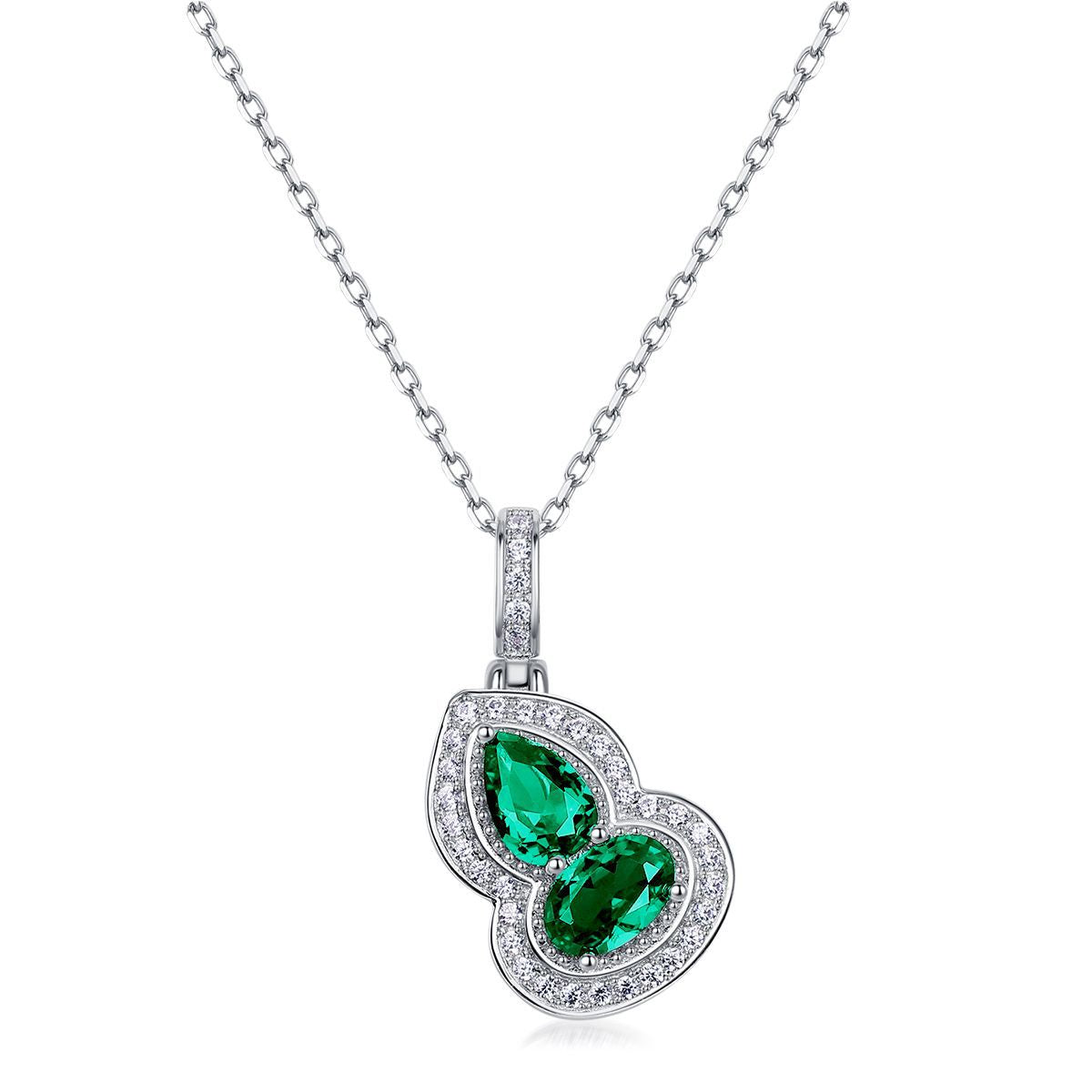 S925 Sterling Silver Lab-Grown Gemstone Gourd Pendant Necklace