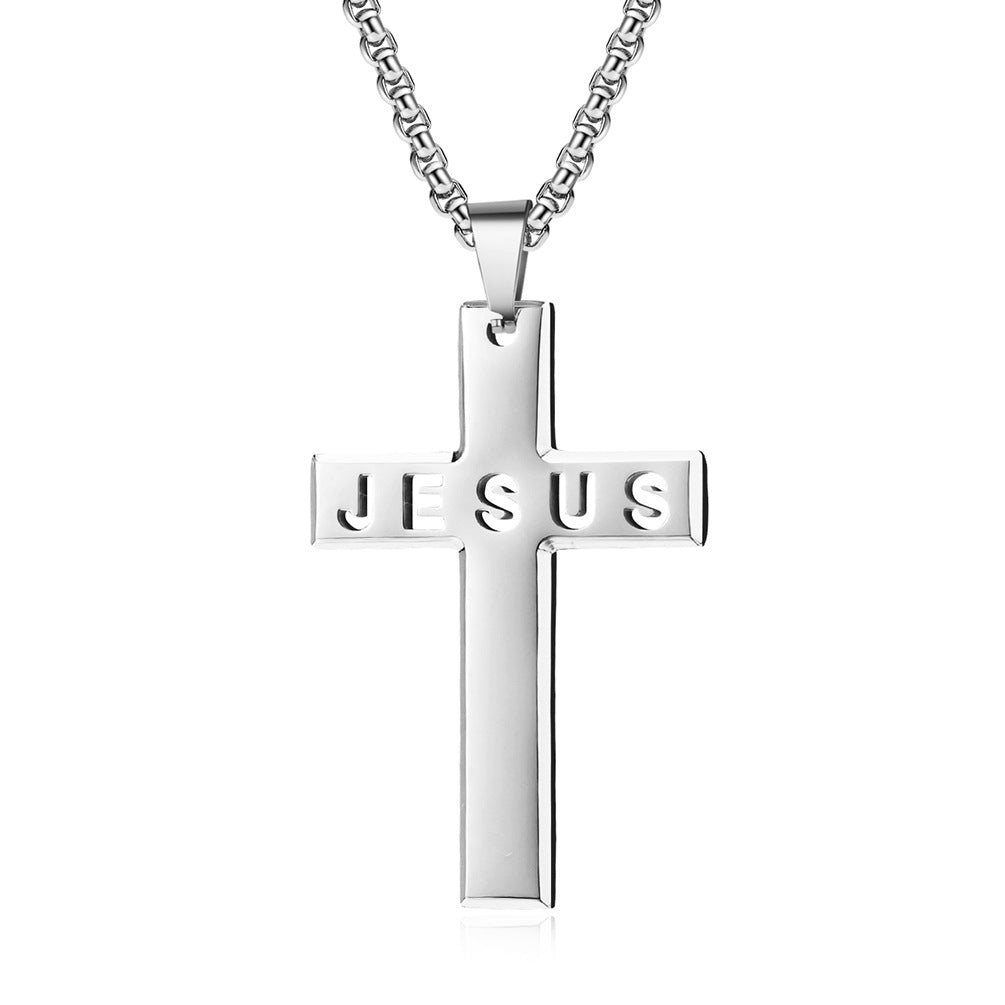 Cross-Border Amazon Laser Cut JESUS Stainless Steel Cross Necklace