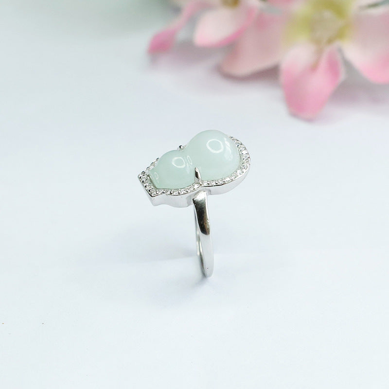 Myanmar Jade Gourd Sterling Silver Ring