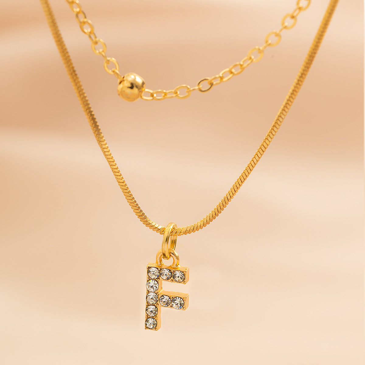 Elegant Diamond-Lined Letter Pendant Necklace with Snake Bone Chain