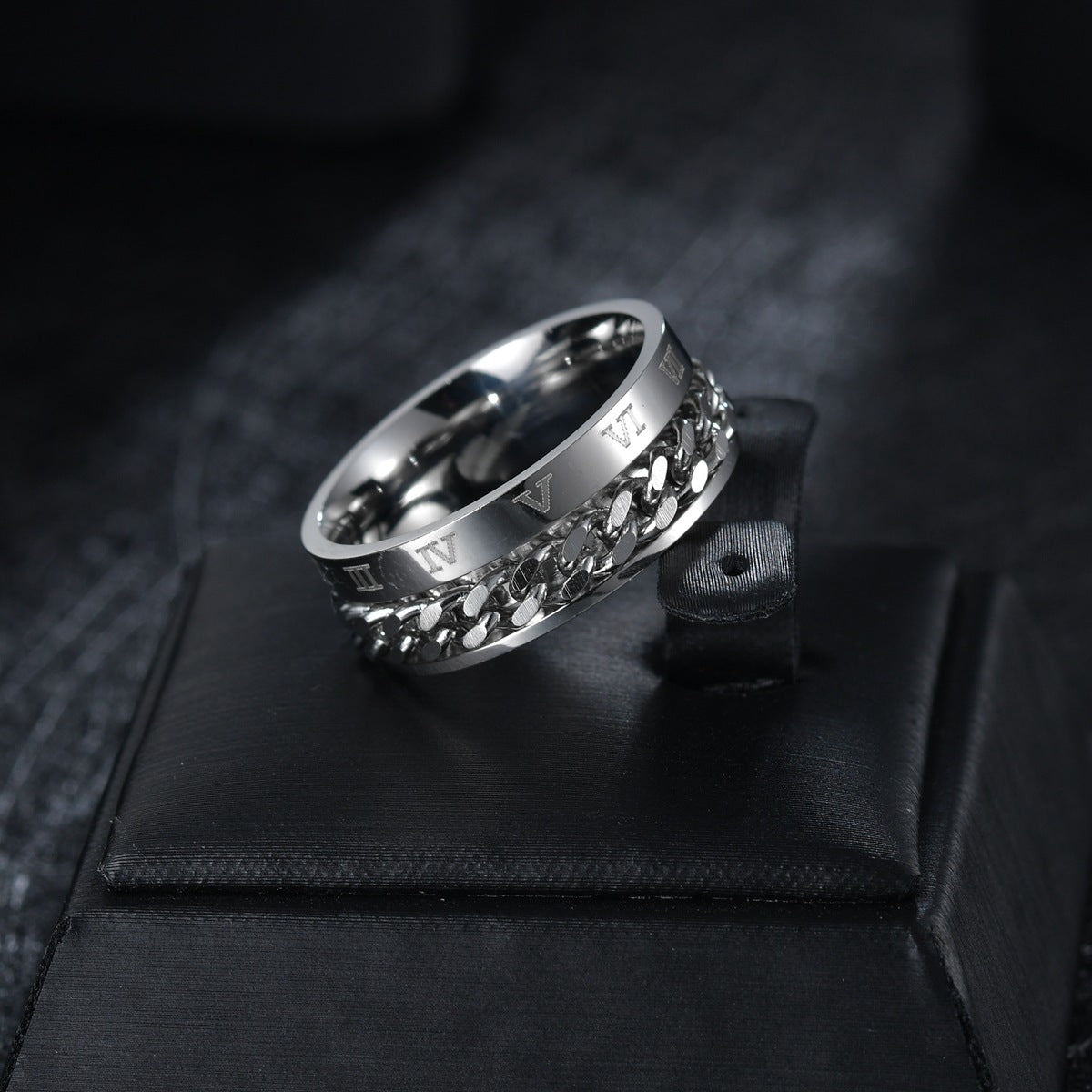 Planderful Everyday Genie Titanium Steel Ring Rotatable Chain Decompression Unisex Roman Numerals Jewelry Size 7 13