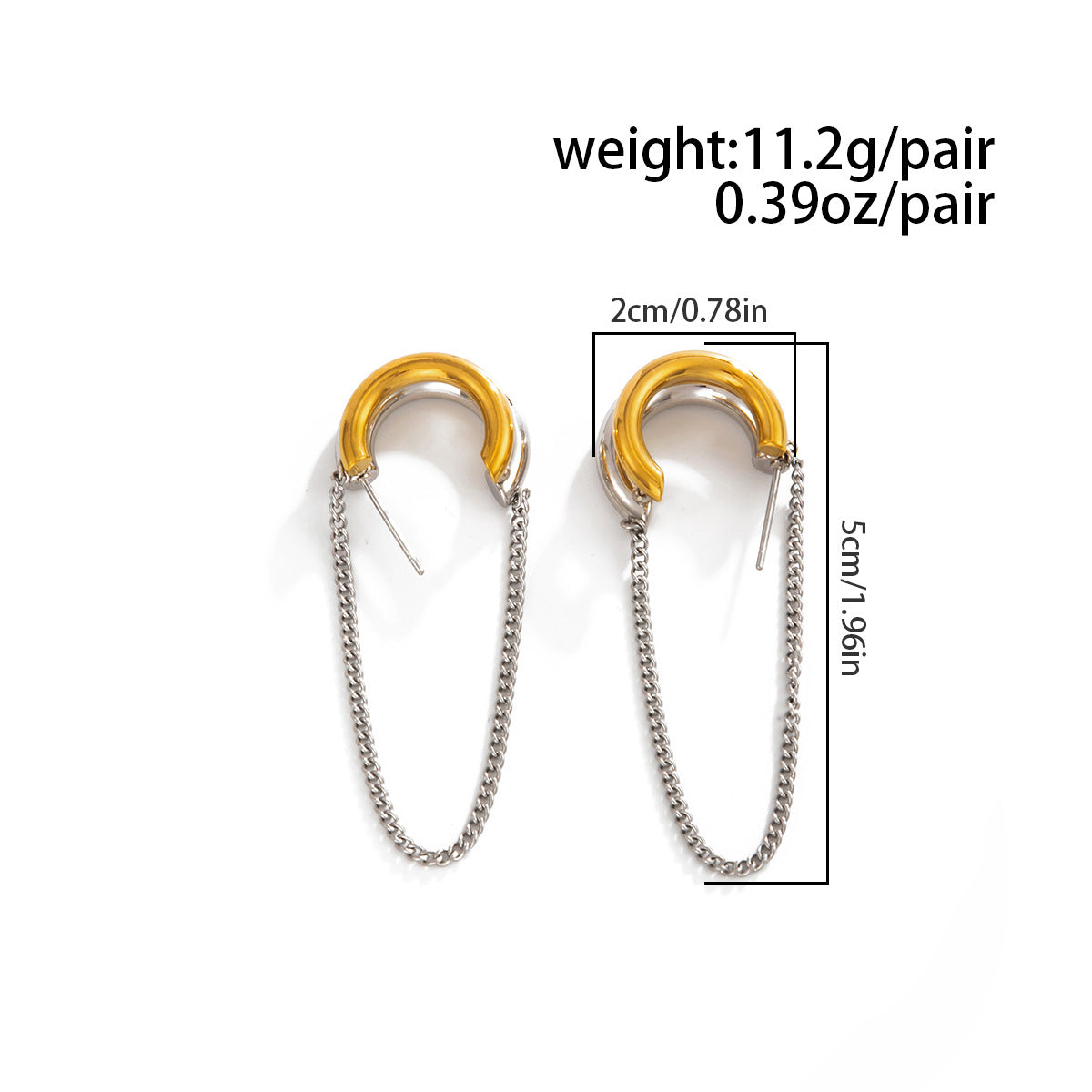 Planderful Vienna Verve Two Tone C Shaped Stud Earrings Stainless Steel Geometric Minimalist Statement for Modern Women
