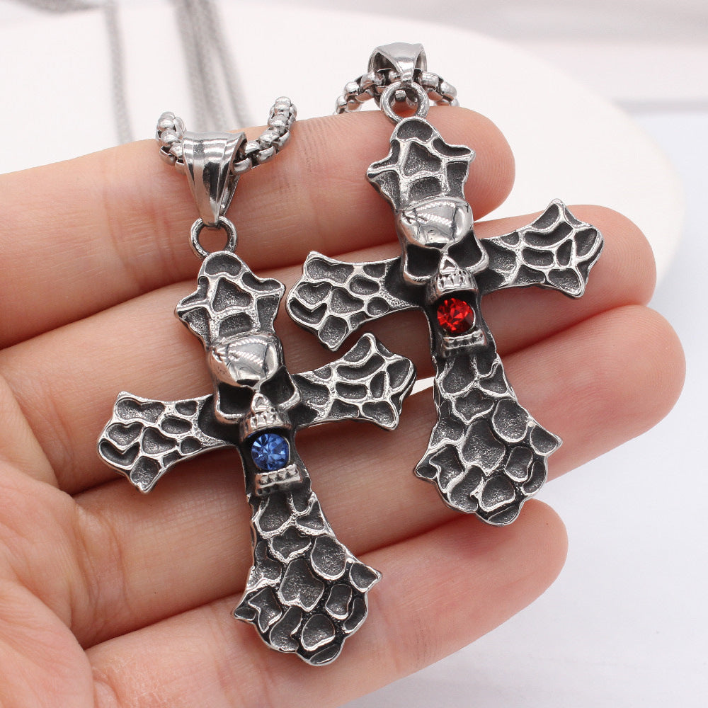 Skull Pendant Titanium Steel Necklace For Men And Unisex Protection Retro Cross By Planderful