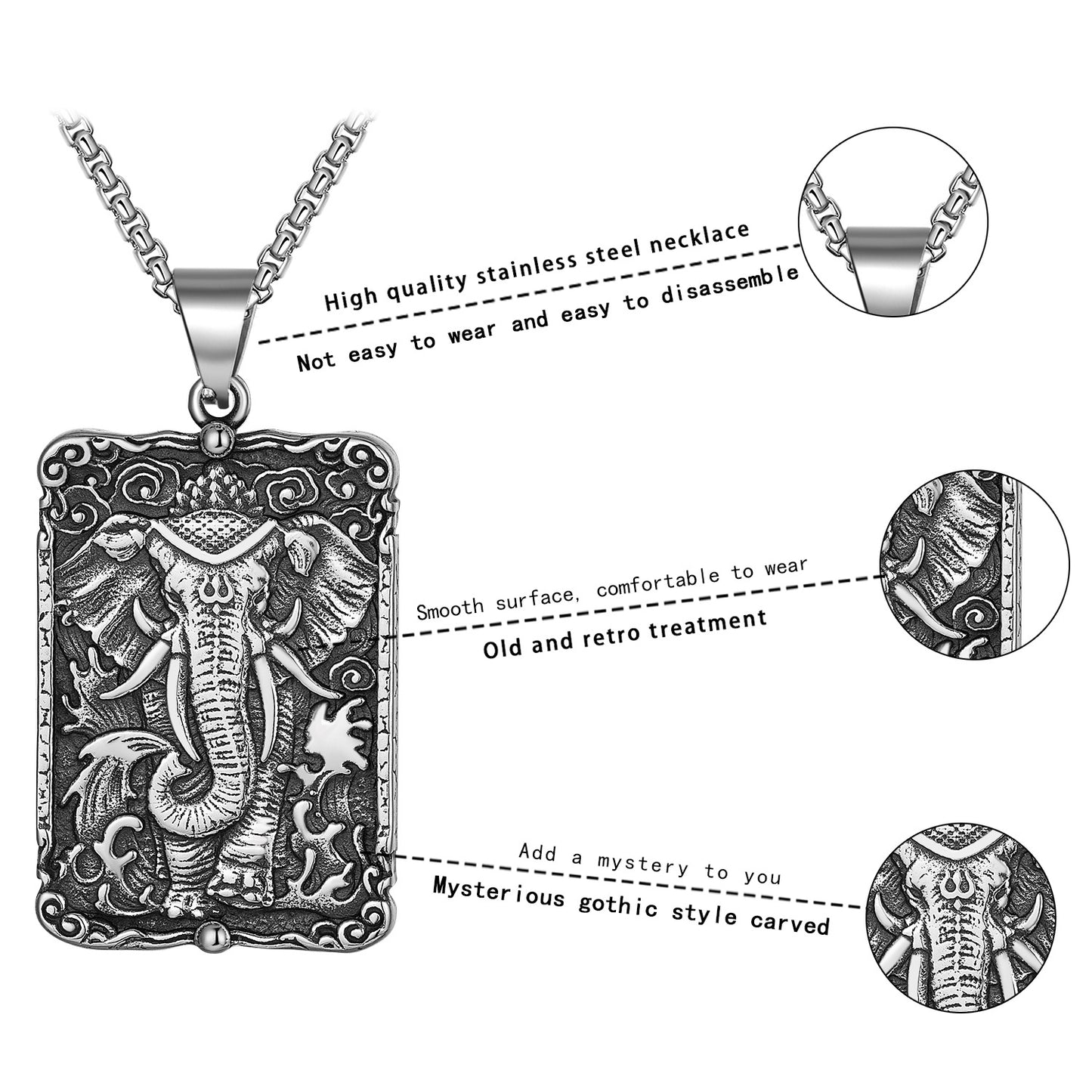 Steel Necklace – Vintage God of Wealth Elephant Pendant