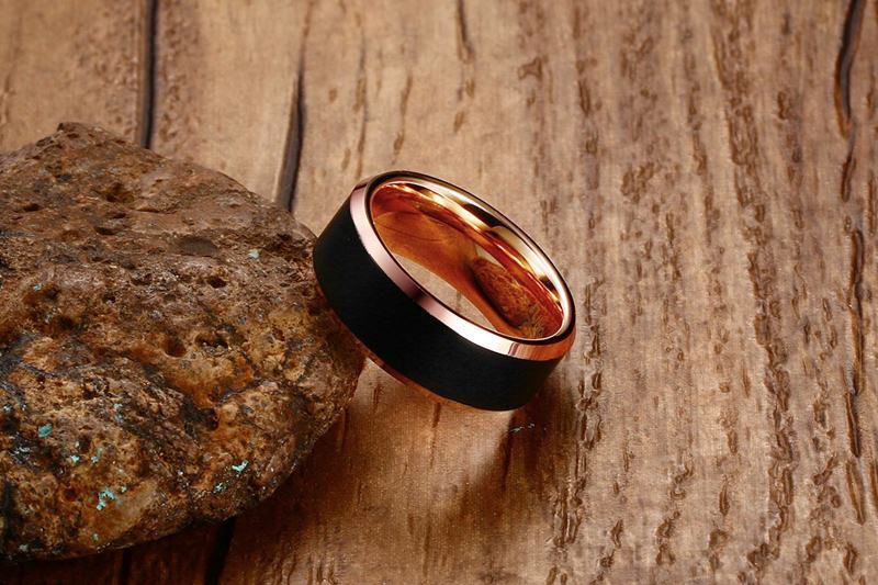 Tungsten Steel Manufacturer Tungsten Gold Ring 8MM Black Rose Gold Men's Jewelry