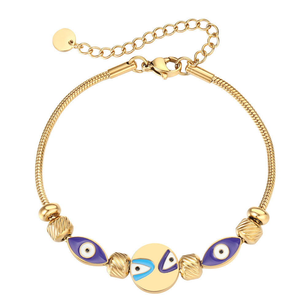 Planderful Everyday Genie Eye Beaded Titanium Steel Bracelet Unisex Statement Jewelry for Women and Men