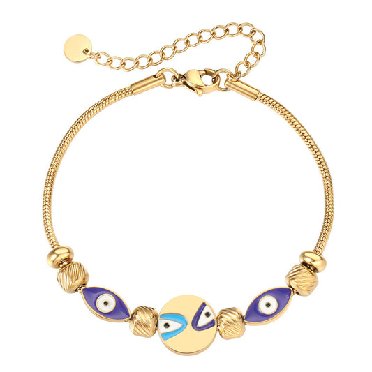 Planderful Everyday Genie Eye Beaded Titanium Steel Bracelet Unisex Statement Jewelry for Women and Men