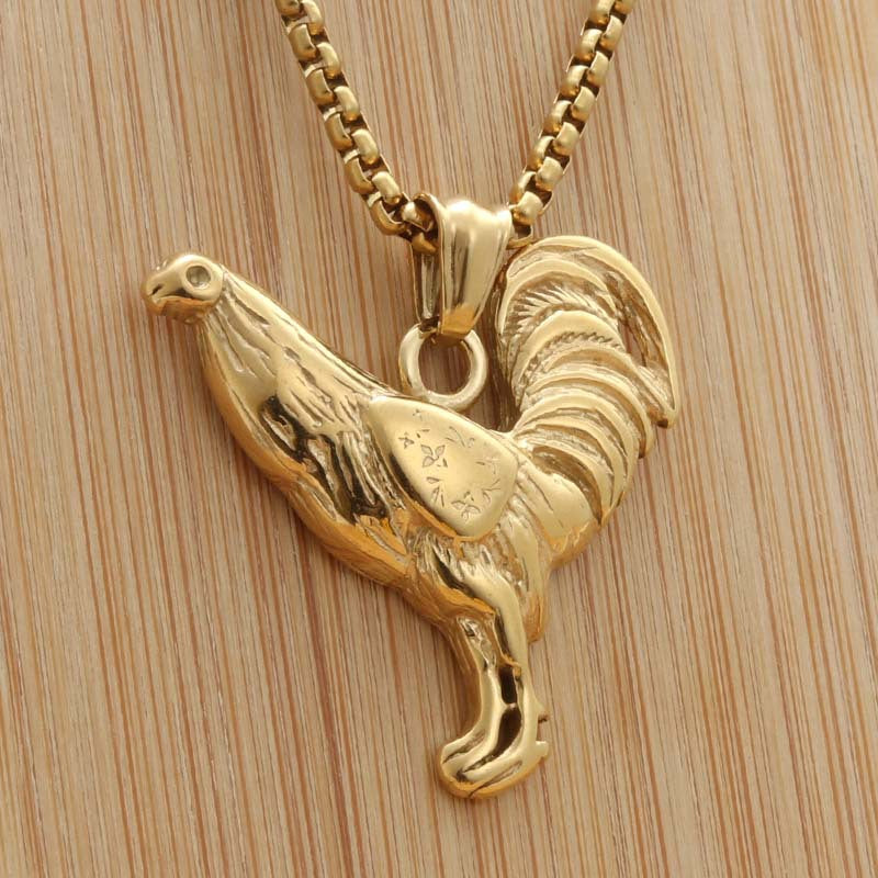 Personalized Titanium Steel Rooster Pendant Necklace for Men - Retro Punk Style
