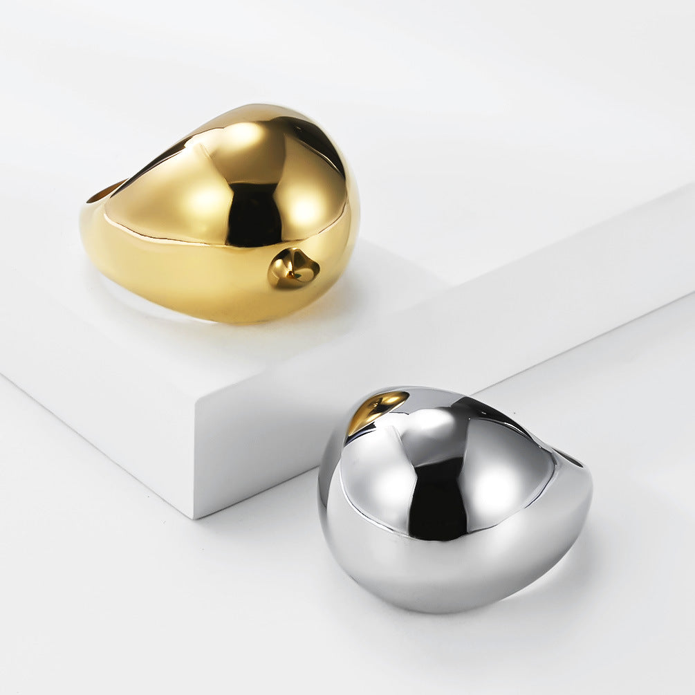 Planderful Everyday Genie Unisex Titanium Steel Pebble Ring With Water Drop Arc Design