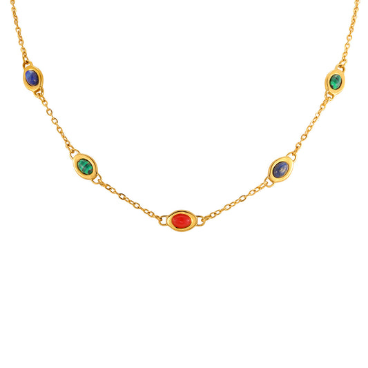 Stainless Steel Women's Colorful Natural Stone Collarbone Chain Necklace