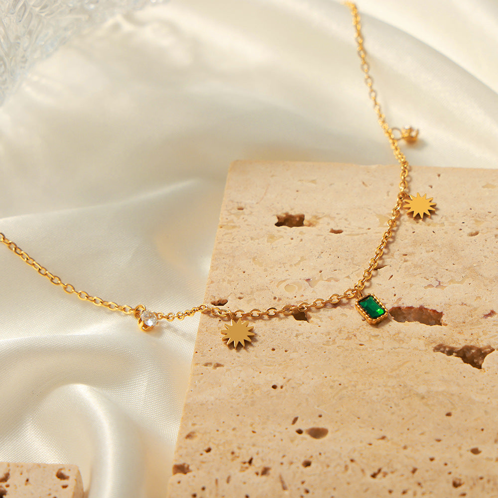 Elegant Zircon Pendant Necklace in Titanium Steel with Gold Plating, Exquisite Jewelry Piece for Women