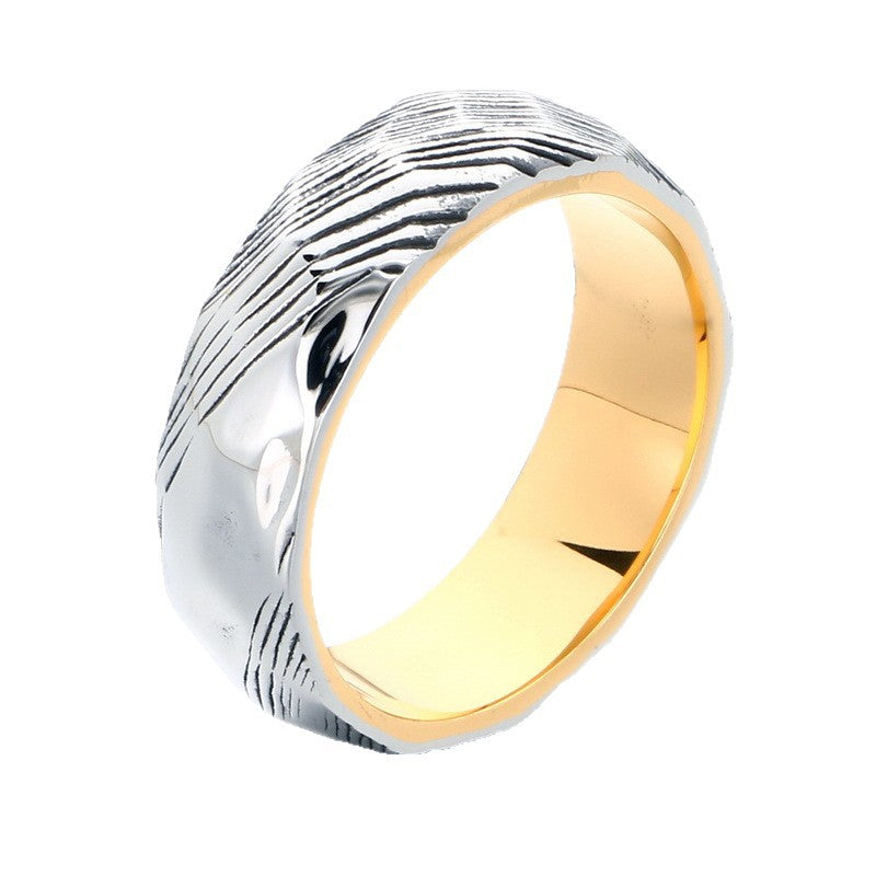 Trendy Retro Wavy Ring, Damascus Leather Steel Ring Stainless Steel Men's