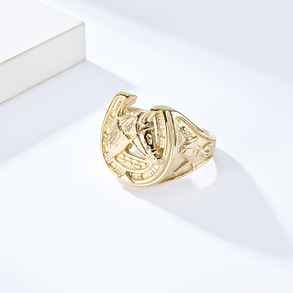 Planderful Horse Head Ring Personalized Racing Style Titanium Steel Jewelry for Equestrian Fans