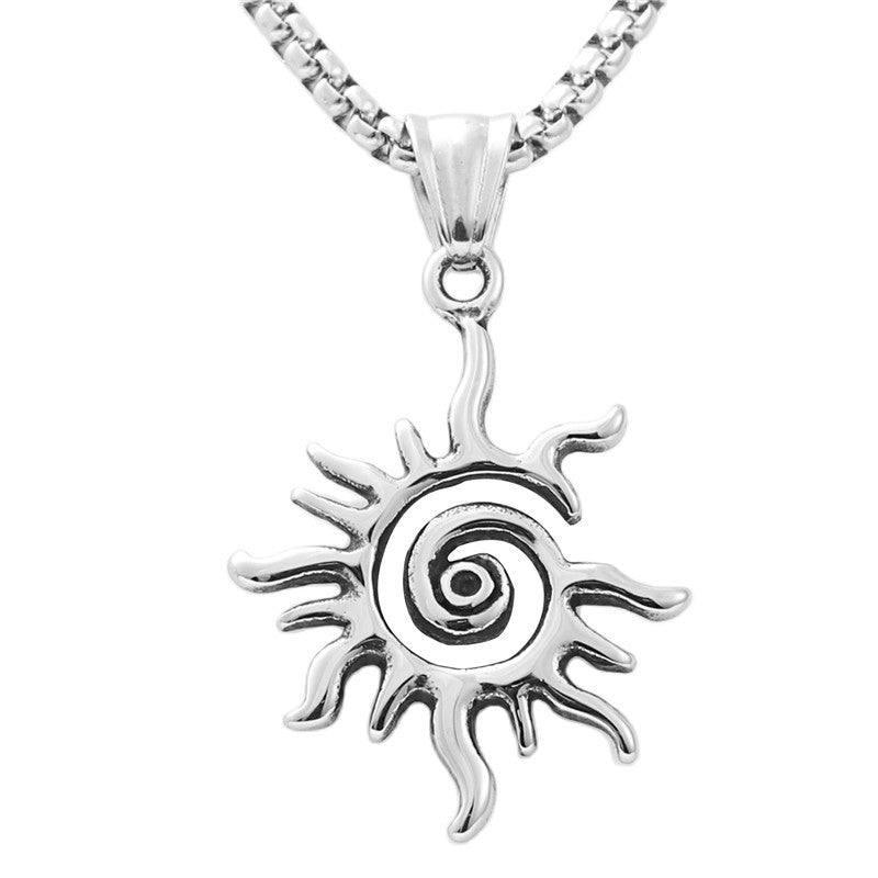 Titanium Steel Sun Flame Pendant Necklace for Men - Retro Punk Style by Planderful