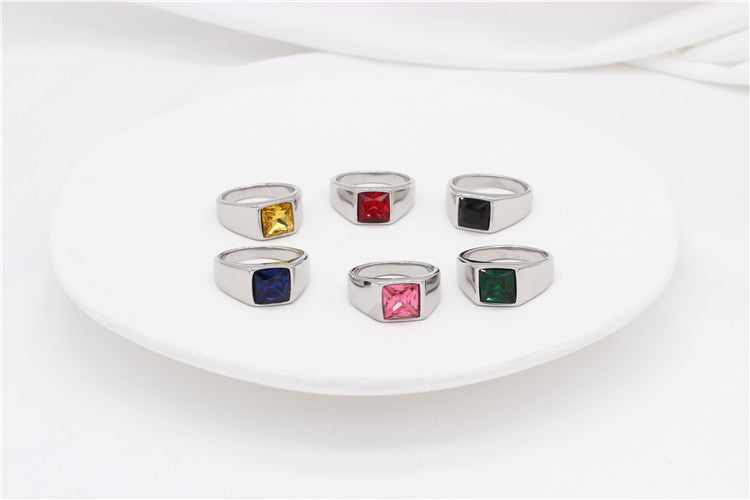 Planderful Square Zircon Titanium Ring Unisex For Men And Women Minimalist Everyday Gear