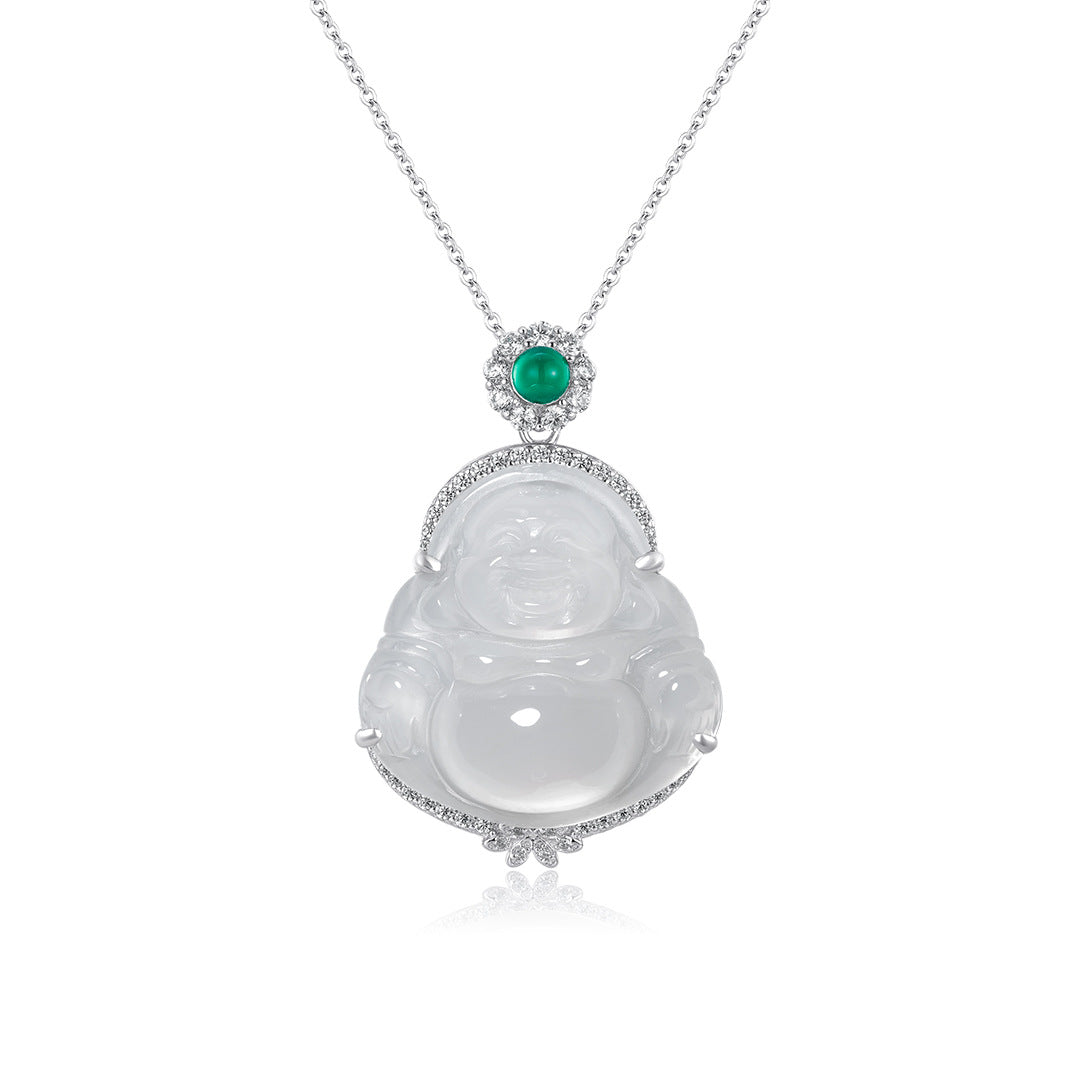 Buddha Gong Chalcedony Necklace Women's S925 Sterling Silver Guochao Style