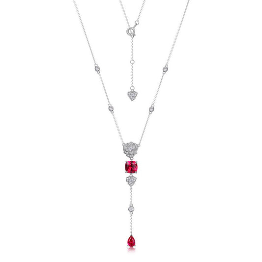 S925 Sterling Silver Lab-Grown Ruby Rose Necklace
