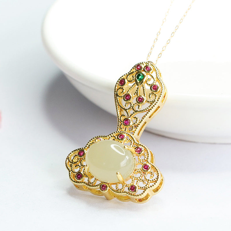 Auspicious Cloud Ruyi Jade Pendant with Hollow Oval Hotan Jade