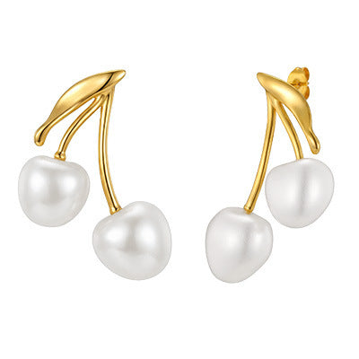 Pearl Cherry Earrings — Mirrored Pair