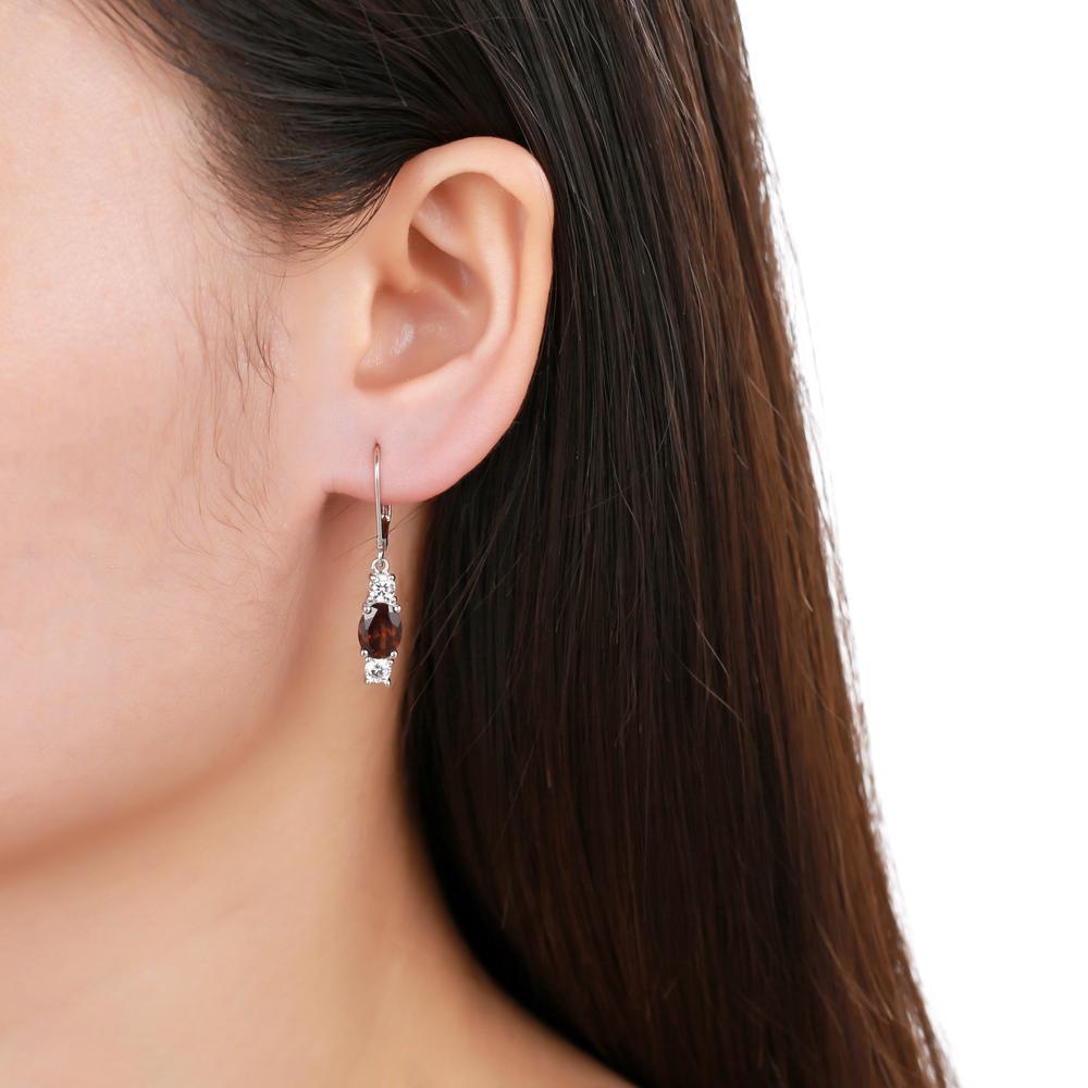 Retro Oval Natural Gemstone Silver Drop Earrings