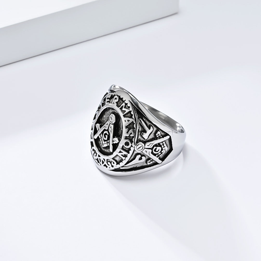 Planderful Freemasonry Ring For Men Titanium Steel Durable Vintage Logo Fraternity Jewelry
