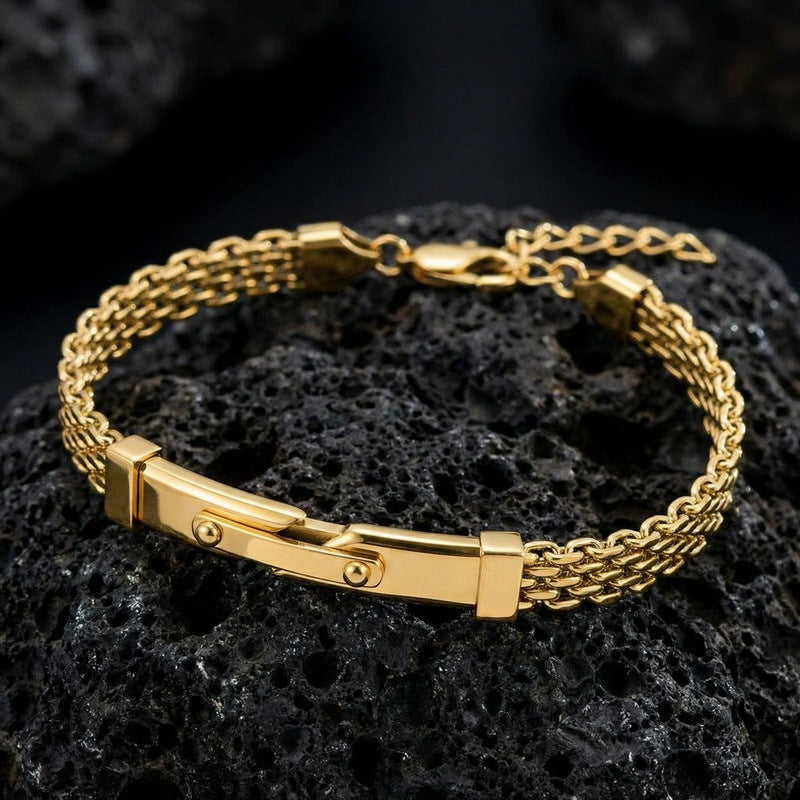 Strap Chain Bracelet – Nail Curved Bar Mesh With Extension Chain Stainless Steel