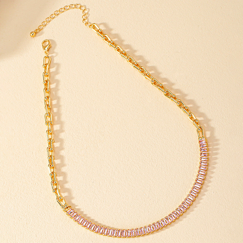 Elegant Pink Zircon Chain Necklace from Vienna Verve Collection