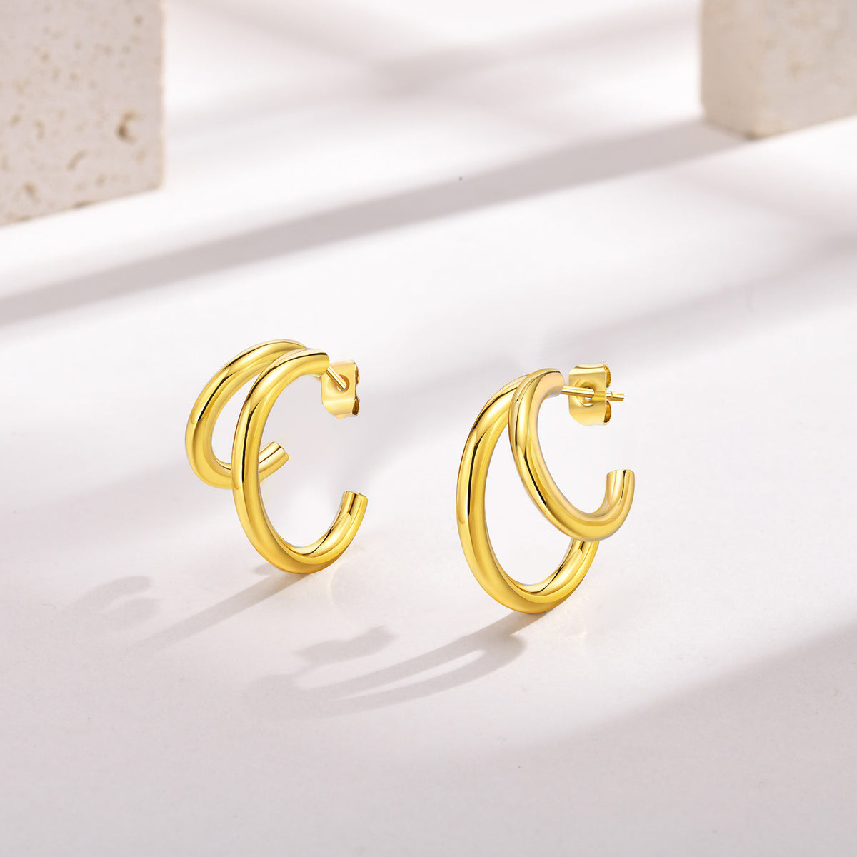 Gold-Tone Layered Hoop Earrings — Double or Triple