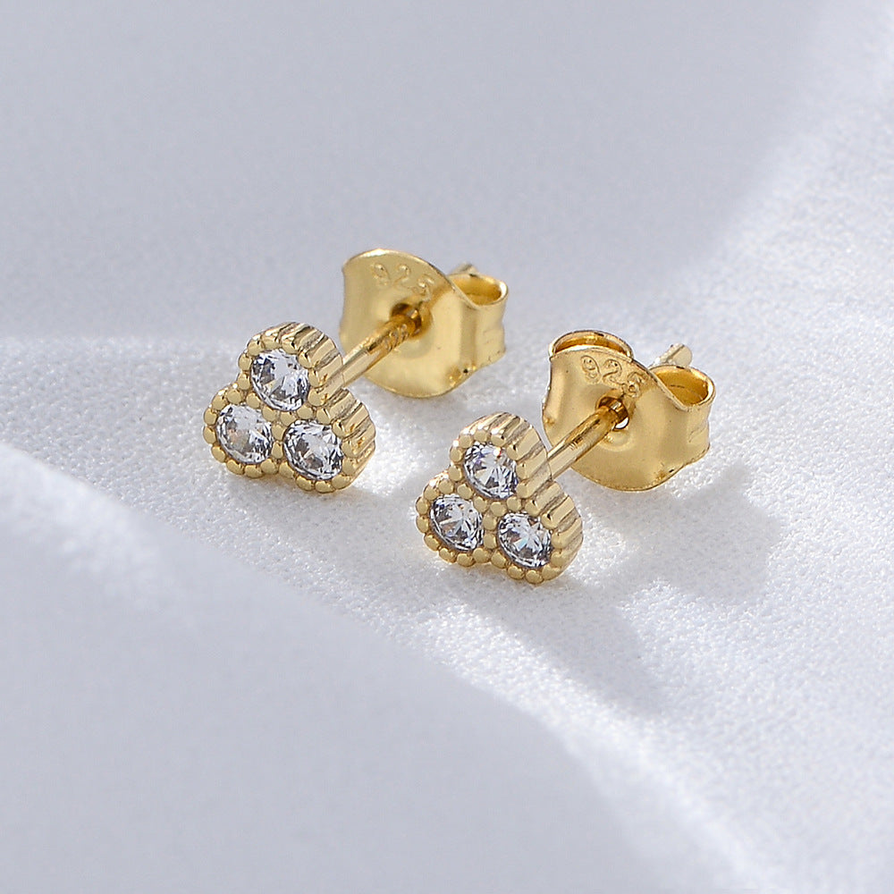 S925 Sterling Silver And Small Micro-Inlaid Zircon Stud Earrings Femininity Geometric Earrings High-End